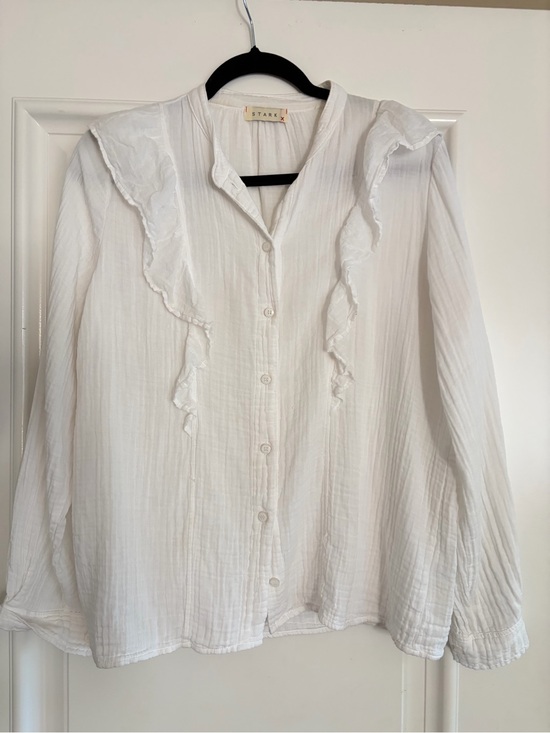 Stark X Tops - Stark White Ruffle-Trim Button-Down Blouse